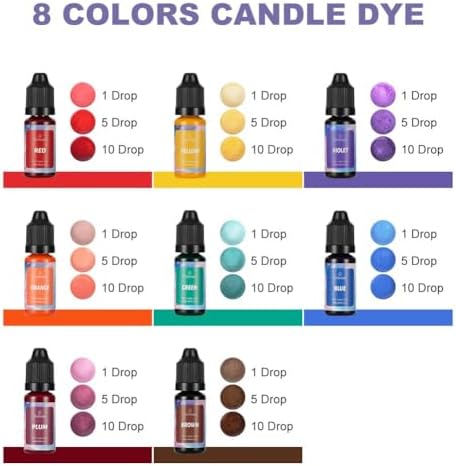 Alaoo Colorant Liquide pour Bougies,8 Couleurs Colorant de Bougie Liquide pour Bougie DIY,Bougies à Haute Concentration Couleurs,Kit Pigment de Bougie Concentrée,10 ML par Couleur – Image 2