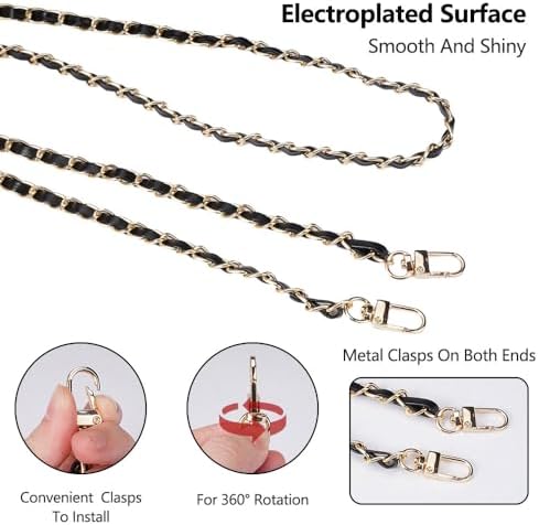 2 Pièces Chaîne Sac à Main, Chaîne de Sac à Main 120 cm, Chaîne de Remplacement Or Noir, Chaine pour Sac a Main en Métal en Cuir PU, Chaine Sac Or, Remplacement de Sac à Main pour Sac, Sac Bandouliere – Image 2