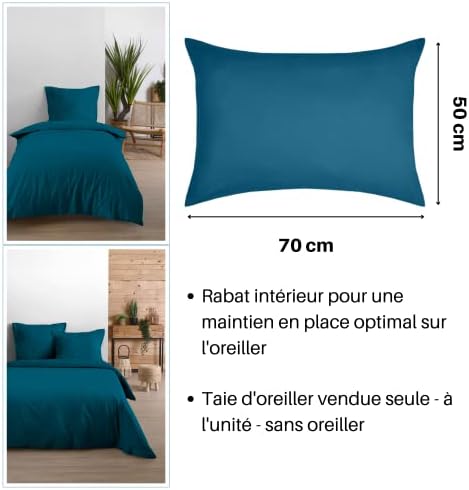 Lovely CASA - Taie d'oreiller -Taille 50x70 cm - 100% Coton certifié Oeko-Tex - Excellente qualité - Couleur Pétrole -Modèle Eden - Linge de Lit pour Maison - Doux et Confortable - Unisexe - Mixte – Image 5