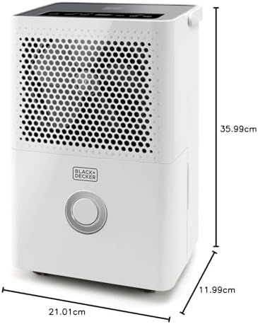 BLACK+DECKER BXDH12E - Déshumidificateur 12L, Jusqu'à 25m2, Fonction séchage, 2 vitesses, 1,8L, Programmable 24h/24, Réfrigérant écologique R290, Poignée de transport, Filtre amovible et lavable – Image 7