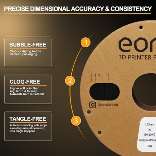Eono Filament conducteur TPU 1,75 mm (± 0,03 mm) 2,2 lb (1 kg) pour imprimante 3D, filament flexible électrolconducteur noir – Image 3