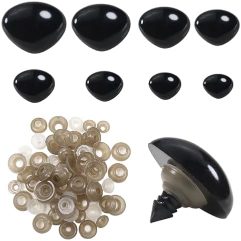 TOAOB 114pcs Nez de Sécurité Nez de Poupées D'animaux Peluche en Plastique Noirs 9mm à 29mm avec Rondelles pour Fabriquer Artisanales Marionnettes Animales Tricotées