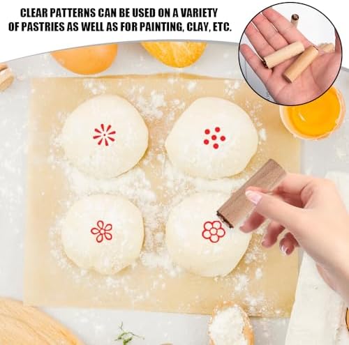 Sixfolo 10 Pièces Timbre de Poterie Argile Outils de Poterie en Bois Tampon Timbre en Bois Motif Floral Tampon Poterie Rond Tampon DIY Bois Naturel pour Argile Poterie et Scrapbooking,5x1.5cm – Image 5