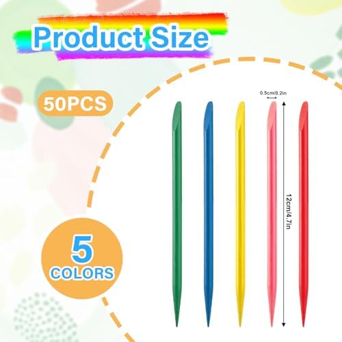 Giantree Lot de 50 stylos colorés en bois pour art à gratter - 5 couleurs - Outils de stylet robustes de 11,9 cm - Pour le bricolage, le dessin créatif, Noël, les activités artistiques – Image 2
