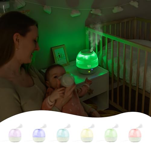 Badabulle Humidicateur d'air à Vapeur Froide Bubble - Veilleuse Multicolore - Autonomie 16h (Résevoir 2L) - Forme Compacte - Buse Orientable à 360° - Arrêt Automatique – Image 3