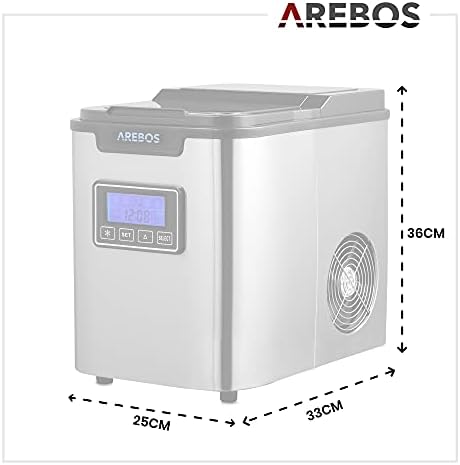 Arebos Machine à glaçons | Ice Cube Maker | 12 kg / 24 h | 10-15 minutes de production | 3 tailles de glaçons | Réservoir d'eau de 2,2 L | Machine à glaçons | Minuteur & écran LCD – Image 7