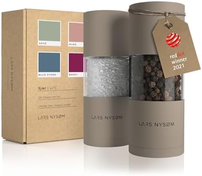 LARS NYSØM Set de moulin à sel et à poivre en acier inoxydable avec broyeur réglable en céramique 2 pièces I Set de moulin à épices manuel (Taupe Brown)