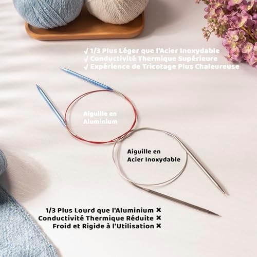 RUIDI Ensemble d'Aiguilles Circulaires Tricot, Aiguilles Circulaires Interchangeables en Aluminium Léger et Chaud avec Étui et Accessoires, 13 Paires d'Aiguilles Circulaires de 2,75 mm à 10 mm – Image 5