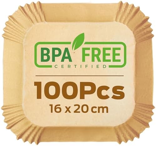PORTENTUM Papier cuisson air fryer - 100 pièces Food-Grade BPA gratuit, 16 x 20 cm, pour friteuse sans huile 3 à 4,5 litres - Idéal pour la cuisson saine