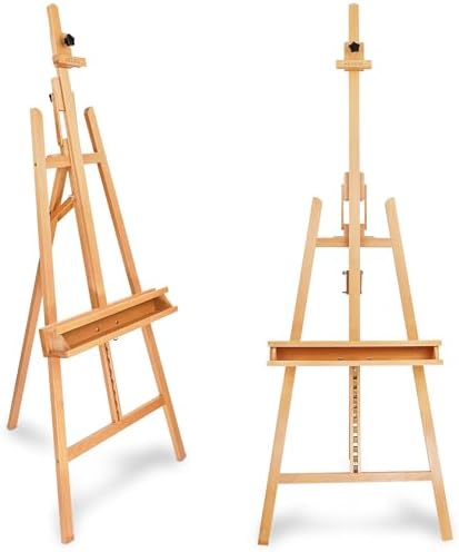 Artina Grand Chevalet d'Atelier 66x225 cm Barcelona – Chevalet Tripode en Bois de Hêtre Réglable avec Support de Peinture – Chevalet Bois Pliable pour Toiles jusqu'à 120cm