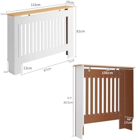 Alightup Couvercle de Radiateur Cache Radiateur Bois Couvre Radiateur Armoire MDF Peinte Lattes Grille étagère Supérieure en Bois Moyenne pour Living Room Bedroom 106 x 17 x 80.5 cm – Image 3