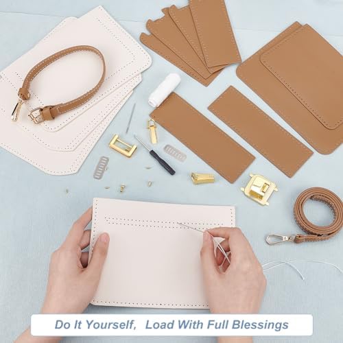 WADORN Kit de Fabrication de Sacs à Bandoulière DIY, Sac à Bandoulière en Cuir PU, Ensemble de Matériaux de Fabrication, Bricolage, Kit Complet de Couture, Sac Fait à la Main, 19x7x15 cm, Beige – Image 3