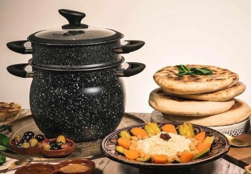 ROYALTY LINE, Couscoussier en acier inoxydable 15 Litres avec couvercle en verre, compatible gaz, électrique, céramique, halogène, induction, avec un revêtement antiadhésif sans PFOA, Noir – Image 7