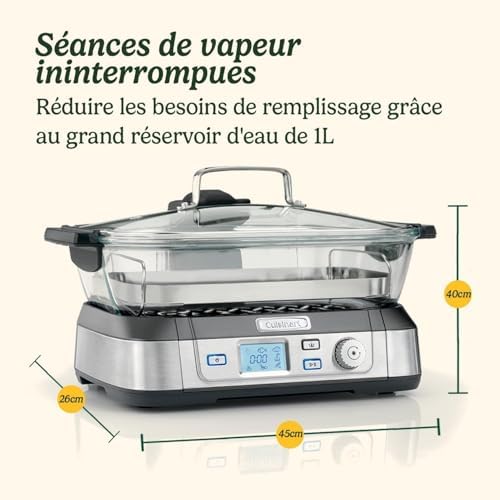Cuisinart Cookfresh Cuiseur à vapeur professionnel en verre - 1L d'eau, sans BPA, plateau à vapeur en acier inoxydable - 30 sec de chauffage - Affichage numérique – Image 6