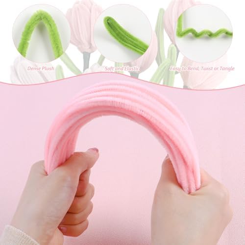 Galerie SV Lot de 400 Cure Pipe, Fil Chenille, Cure-Pipe pour Fleurs Tulipes - 4 Couleurs - Avec 2 Rouleau Ruban de Fleuriste et 20 Tige Fleur - Pour le Bricolage - Tulipes – Image 3