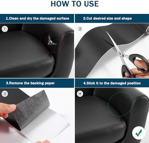 Vinabo Simili Cuir Autocollant,Cuir Adhesif Reparation Canapé pour Réparation et Rénovation,Patch Cuir Auto-adhésif Rénovation en Cuir pour Siège Voiture,Bottes,Sac À Main,Sacs Souples-Noir,10x160cm – Image 6