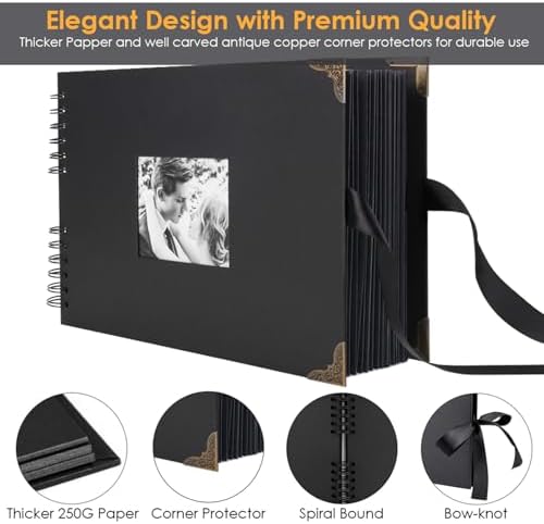 Album Photo à Personnaliser Soi-Même 80 Pages Noires Scrapbooking Vintage Album Souvenir pour Bébé Famille Anniversaire Saint Valentin Mariage Noël Cadeau (Noir, 29 x 21,5 cm) – Image 3