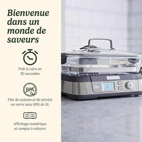 Cuisinart Cookfresh Cuiseur à vapeur professionnel en verre - 1L d'eau, sans BPA, plateau à vapeur en acier inoxydable - 30 sec de chauffage - Affichage numérique – Image 3