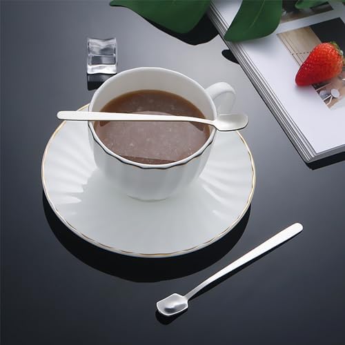 Lot de 6 spatules à dessert, 6 pailles en acier inoxydable, mini cuillères carrées, cuillères mélangeuses à café au miel, cuillères à café avec long manche, cuillère à café, cuillère à glace, cuillère – Image 4