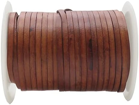 esnado Cordon de Cuir Plat 5 mm x 1,5 mm Couleur : Marron Clair Antique Longueur 10 m – Image 2