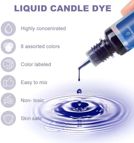 Alaoo Colorant Liquide pour Bougies,8 Couleurs Colorant de Bougie Liquide pour Bougie DIY,Bougies à Haute Concentration Couleurs,Kit Pigment de Bougie Concentrée,10 ML par Couleur – Image 3