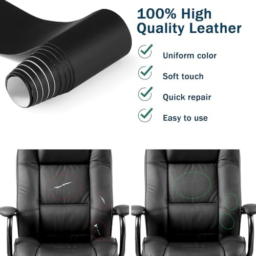 Vinabo Simili Cuir Autocollant,Cuir Adhesif Reparation Canapé pour Réparation et Rénovation,Patch Cuir Auto-adhésif Rénovation en Cuir pour Siège Voiture,Bottes,Sac À Main,Sacs Souples-Noir,10x160cm – Image 4