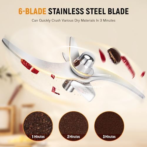 Moulin à Céréales Électrique, Couleeur Grinder Electrique 150g Haute Vitesse Broyage Moulin à Épices Moulin Epices avec 3 Lames en Acier Inoxydable Machine à Poudre pour Céréales Herbes Épices Noix – Image 4