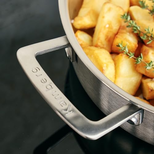 KAMBERG - Sauteuse Ø28 cm en Acier Inoxydable 18/10 Triply - Sans PFAS - Couvercle inclus - Tous feux dont induction et four - 0008279, Gris – Image 5