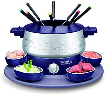 Tefal Appareil à fondue, Revêtement antiadhésif, Plateau rotatif avec 5 ramequins, Tous types de fondues, Fabriqué en France, Simply Invents EF351412, Bleu, Gris