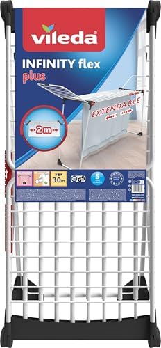 Vileda Infinity Flex Plus Grand Etendoir à Linge - Extensible jusqu'à 2 m - capacité 30 m - Ailes Hautes - Deux Accessoires Porte-Chaussettes - Protégé par Un Emballage en Carton - 2XL – Image 2