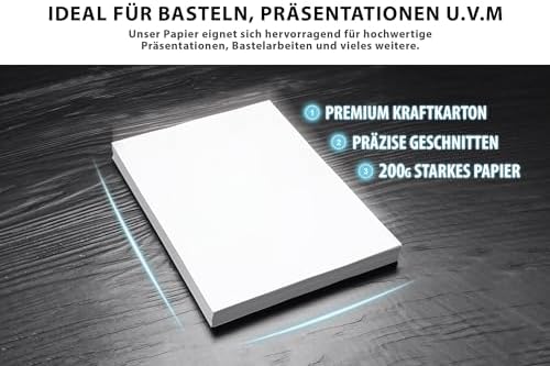 Lot de 50 feuilles de papier d'impression 200 g/m² - Format A4 - Blanc neige - Format DIN - Papier photo mat - Pour lettres, carton, présentations, bricolage, scrapbooking, photocopie – Image 5