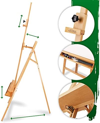 Artina Grand Chevalet d'Atelier 66x225 cm Barcelona – Chevalet Tripode en Bois de Hêtre Réglable avec Support de Peinture – Chevalet Bois Pliable pour Toiles jusqu'à 120cm – Image 4