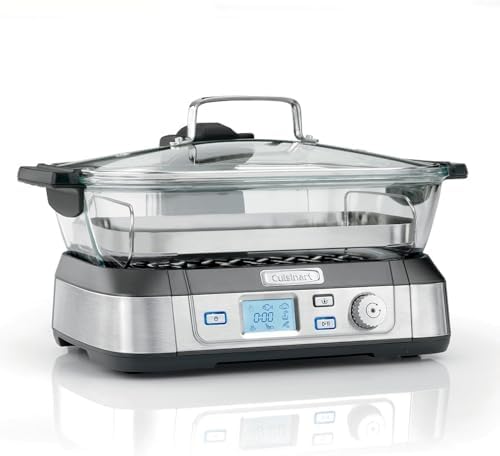 Cuisinart Cookfresh Cuiseur à vapeur professionnel en verre - 1L d'eau, sans BPA, plateau à vapeur en acier inoxydable - 30 sec de chauffage - Affichage numérique