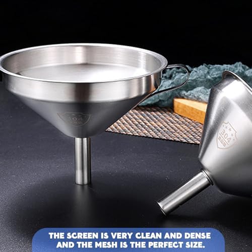 SRTSTR 2 Pièces Entonnoir Inox, Entonnoir Alimentaire, Entonnoir Cuisine Inox 11cm Entonnoir avec Filtre Entonnoir Tamis Inox Entonnoir avec Ane Inox Entonnoir Métallique pour le Transfert de Liquide – Image 6