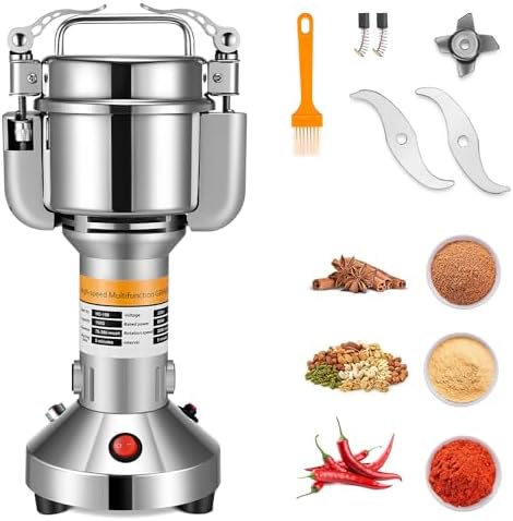 Moulin à Céréales Électrique, Couleeur Grinder Electrique 150g Haute Vitesse Broyage Moulin à Épices Moulin Epices avec 3 Lames en Acier Inoxydable Machine à Poudre pour Céréales Herbes Épices Noix