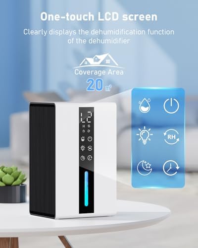 Deshumidificateur d air 1800ml, Déshumidificateur d air Electrique 48W, avec 48H de Minuterie, 7 Lumières de Couleur, Dégivrage Automatique, Arrêt Automatique, pour la Maison, Bain, Chambre – Image 6