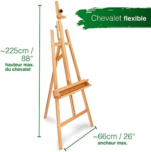 Artina Grand Chevalet d'Atelier 66x225 cm Barcelona – Chevalet Tripode en Bois de Hêtre Réglable avec Support de Peinture – Chevalet Bois Pliable pour Toiles jusqu'à 120cm – Image 2