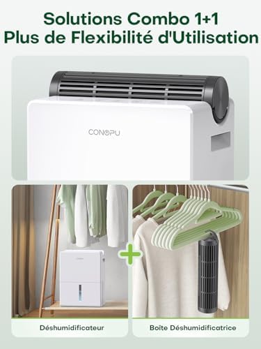 CONOPU Deshumidificateur d Air 2700ML, Déshumidificateur Maison 20m², Double Contenant Déshumidifiant, Mode Séchage, Mode Sommeil 30db, Dégivrage Intelligent, Minuteur 24 Heures – Image 4