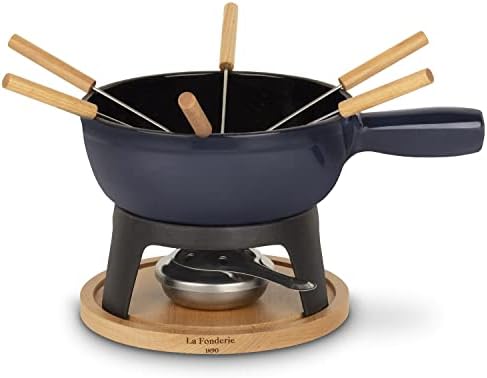La Fonderie 1890 Service à Fondue en Fonte 6 Personnes Mont Blanc, Fondues Fromage et Chocolat, 6 Fourchettes avec Manches en Bois de hêtre, Socle en Bois Naturel, Capacité 1,8L – Image 10