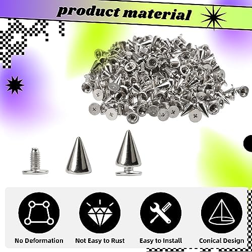 VZXQX 100 Pièces Rivet Cône Punk, 7 x 10 mm Cone Rivet Punk Argenté, Métal Clous Rivets Spike Stud, Pointe Rivet Décoratif pour Cuir, Sac, Ceinture, Chaussures, Bricolage en Cuir, Tissu – Image 4