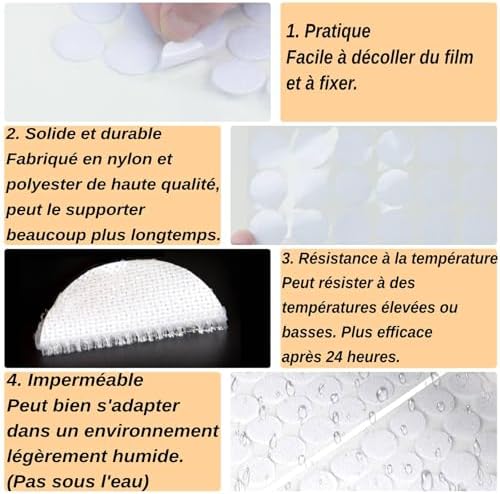 Scratch Autocollant 20mm, 600 Pcs Pastille Scratch Autocollant Crochets et Boucles, Scratch Autocollant Double Face Rond Blanc, Autocollantes Points pour DIY, Artisanat etc. (20mm 300 Paires) – Image 2