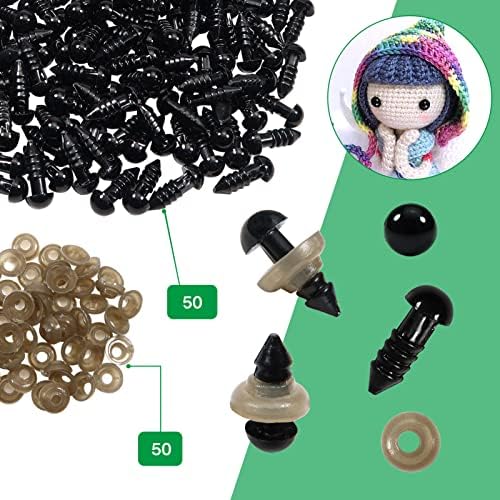 TOAOB 50pcs 6mm Noir Yeux de Sécurité d'animaux Peluche en Plastique avec 50pcs Rondelles pour Fabrication de Poupées Marionnettes – Image 5