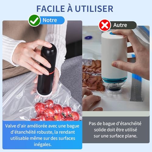 AIRMSEN Mini Machine Sous Vide Alimentaire Portable, Puissance d'Aspiration de 40 kPa avec 11 Sacs Sous Vide et 2 Bouchons de Vin, Idéal pour la Conservation des Aliments en Camping – Image 6