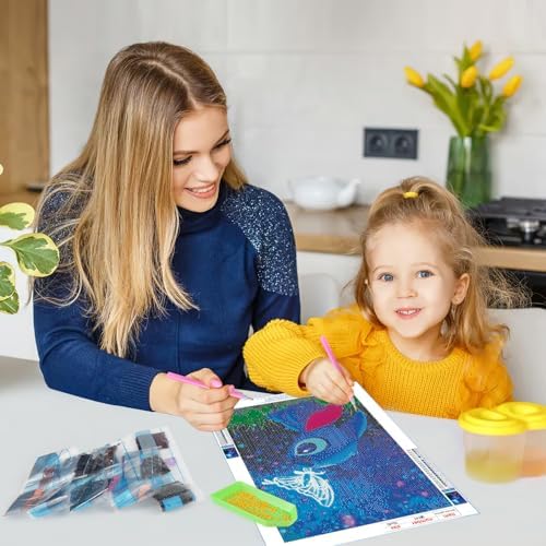 QINRUBB DIY Stitch Peinture Diamant Painting Kit, 5D Dessin Animé Art du Diamant Complet Kits, Papillon Diamond Art Kits Strass Point de Croix Painting pour Adultes Débutants Maison Décor 30X40cm – Image 4