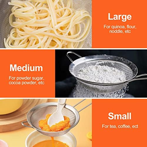 Avesteir 3 Pièces Passoire Inox 19/25/37 cm, Métal Tamis Cuisine, Tamis Maille Fine avec Poignée, Filtre pour Pâtisserie, Égoutter Poudre, Pates, Légumes, Quinoa, Nouille, Riz, Blanc d'Oeuf (Argent) – Image 7