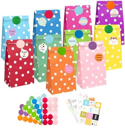 PAKNOR® Set de 40 sacs cadeaux en papier coloré avec 96 autocollants pour emballer des cadeaux d’anniversaire d'enfant, de mariage, de fête – Image 8