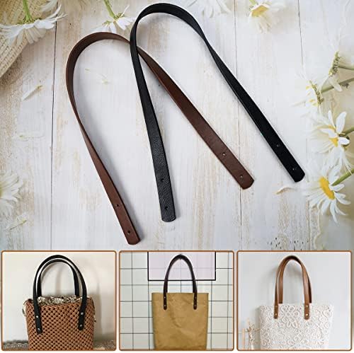 4 Pièces Anse de Sac en Cuir avec des Rivets, Durable Anse pour Sac À Main Interchangeable PU Anses pour Sac Au Crochet, Longueur: 60cm, Largeur: 2cm pour Les Sacs À Main DIY (Noir + Marron Clair) – Image 5