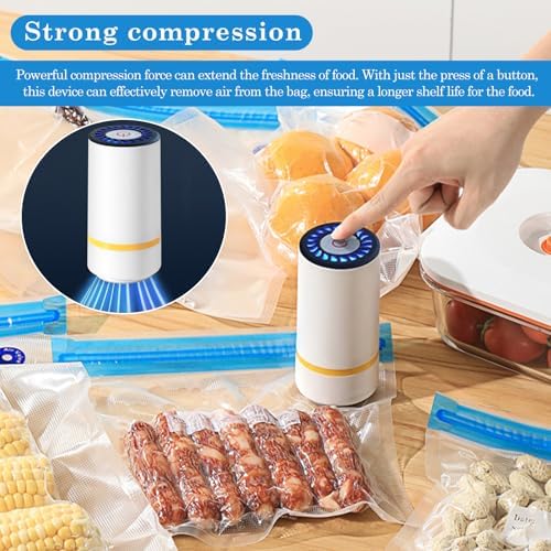 GOEDCH Machine à emballer sous vide avec 15 sacs sous vide : appareil de mise sous vide portable pour aliments, mise sous vide manuelle, chargement USB, petit pour aliments secs ou humides, stockage – Image 5