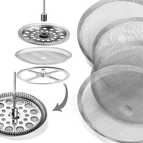 French Press Lot de 6 tamis de rechange pour cafetière à piston 350 ml/0,35 l/3 tasses en maille d'acier inoxydable – Image 6