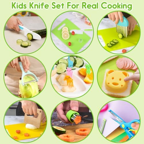 SaiXuan 31 Pièces Ensemble d'Ustensiles de Cuisine pour Enfants - Kit de Couteaux Montessori Sécurisés - Comprend Planches à Découper, Couteaux et Moule à Biscuits,Couteaux Montessori de 2 3 4 5 6 Ans – Image 3